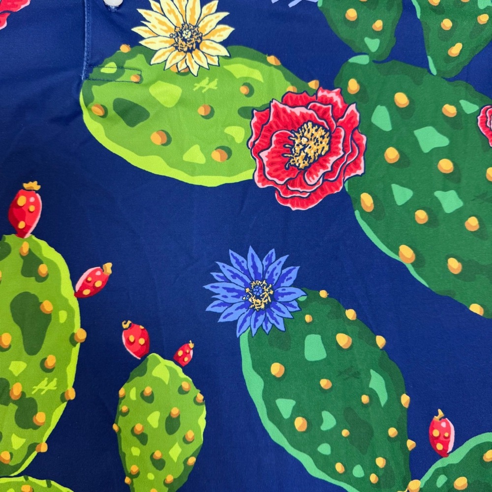 Two Dove Outdoor Mens Cactus Print Polo Shirt Navy Blue Floral XL Stretch Golf - Picture 6 of 9